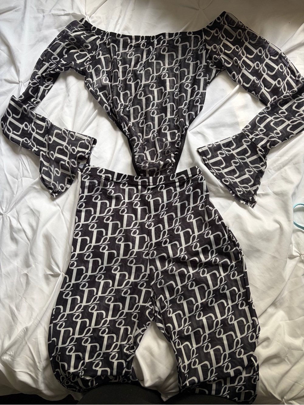 Women’s Black & White Designer Inspired Printed Bodysuit and legging set